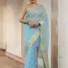 Grand Sky Blue Color Organza Jacquard Butti Worked Saree