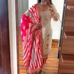 Grand White Color Chinnon Embroidery Sequence Sharara Suit