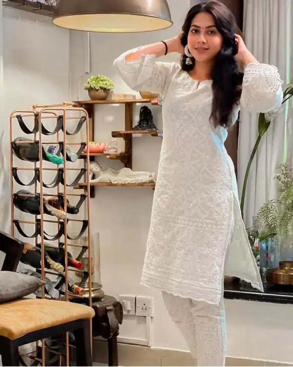 Grand White Color Heavy Cotton Chicken Embroidery Work Kurti