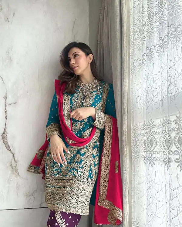 Hansika Motwani Blue Color Georgette Embroidery Salwar Suit