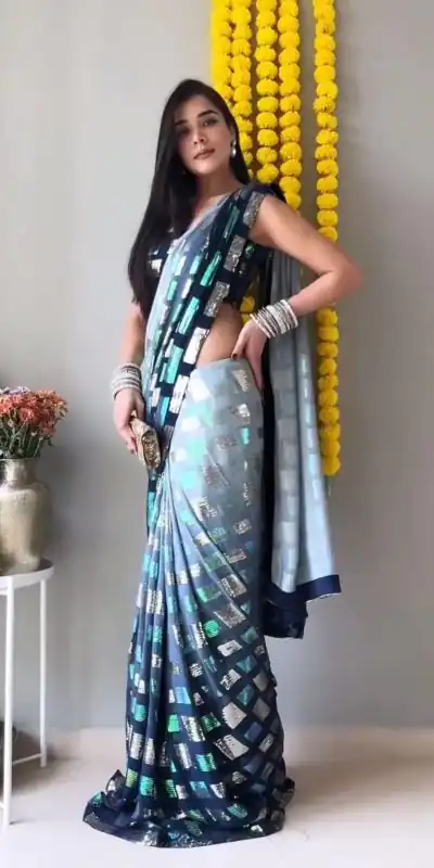 Magnificent Blue Color Faux Georgette Sequence Work Saree