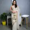 Majestic White Color Nylon Butterfly Net Sequence Thread Saree