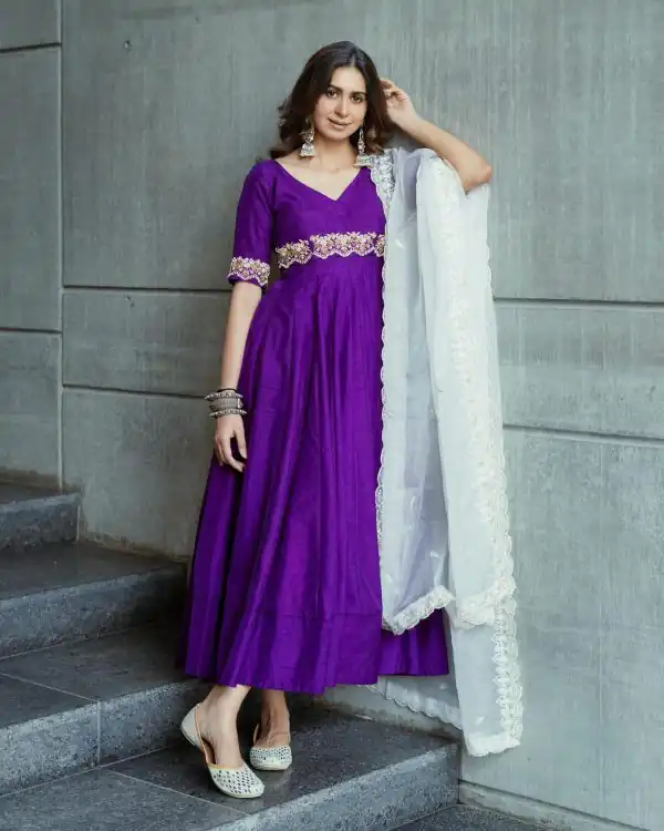 Mesmerizing Violet Color Phantom silk Thread Work Anarkali Suit