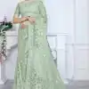 Mystical Green Color Butterfly Net Embroidery Sequence Saree