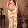 Nice Cream Color Pure Soft Georgette Silk Design All Over Saree