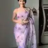 Nice Lavender Soft Organza Silk Pastel Color Flower Design Saree