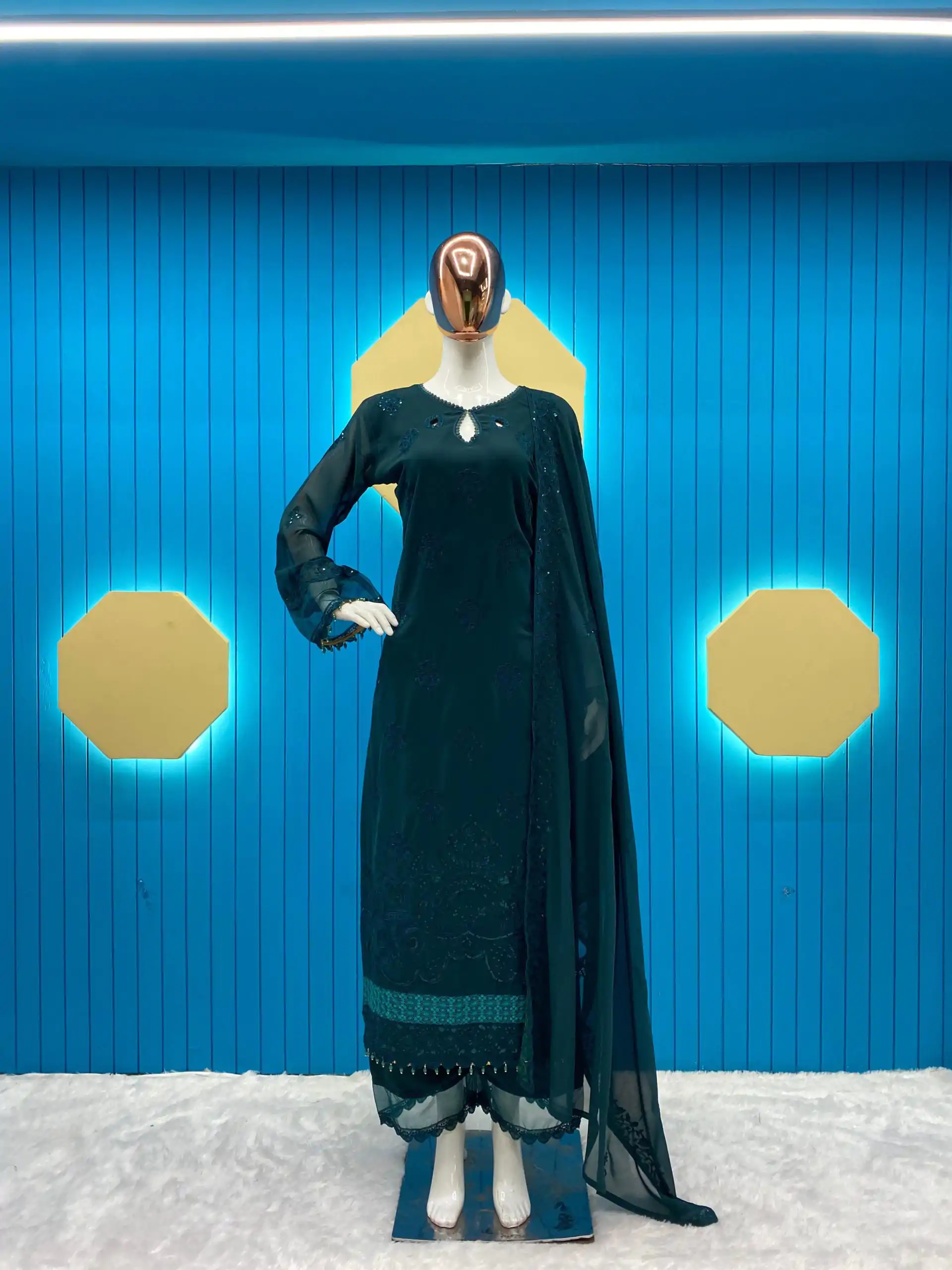 Nice Navy Blue Color Georgette Embroidery Sequence Salwar Suit - Image 4