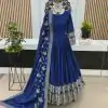 Nice Royal Blue Color Chinon Silk Embroidery Sequence Gown