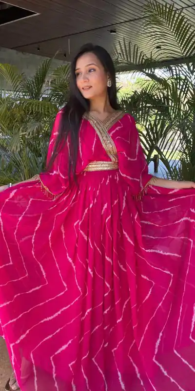 Peaceful Rani Color Fox Georgette Embroidery Lace Work Gown