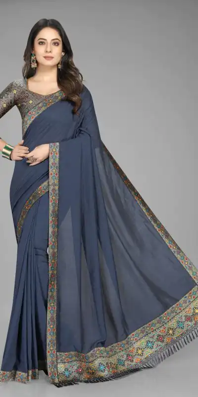Perfect Blue Color Vichitra Silk  Rich Pallu Jacquard Border Saree