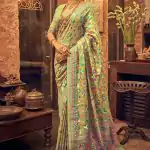 Perfect Green Color Kashmiri Running Thread Zari Work Saree
