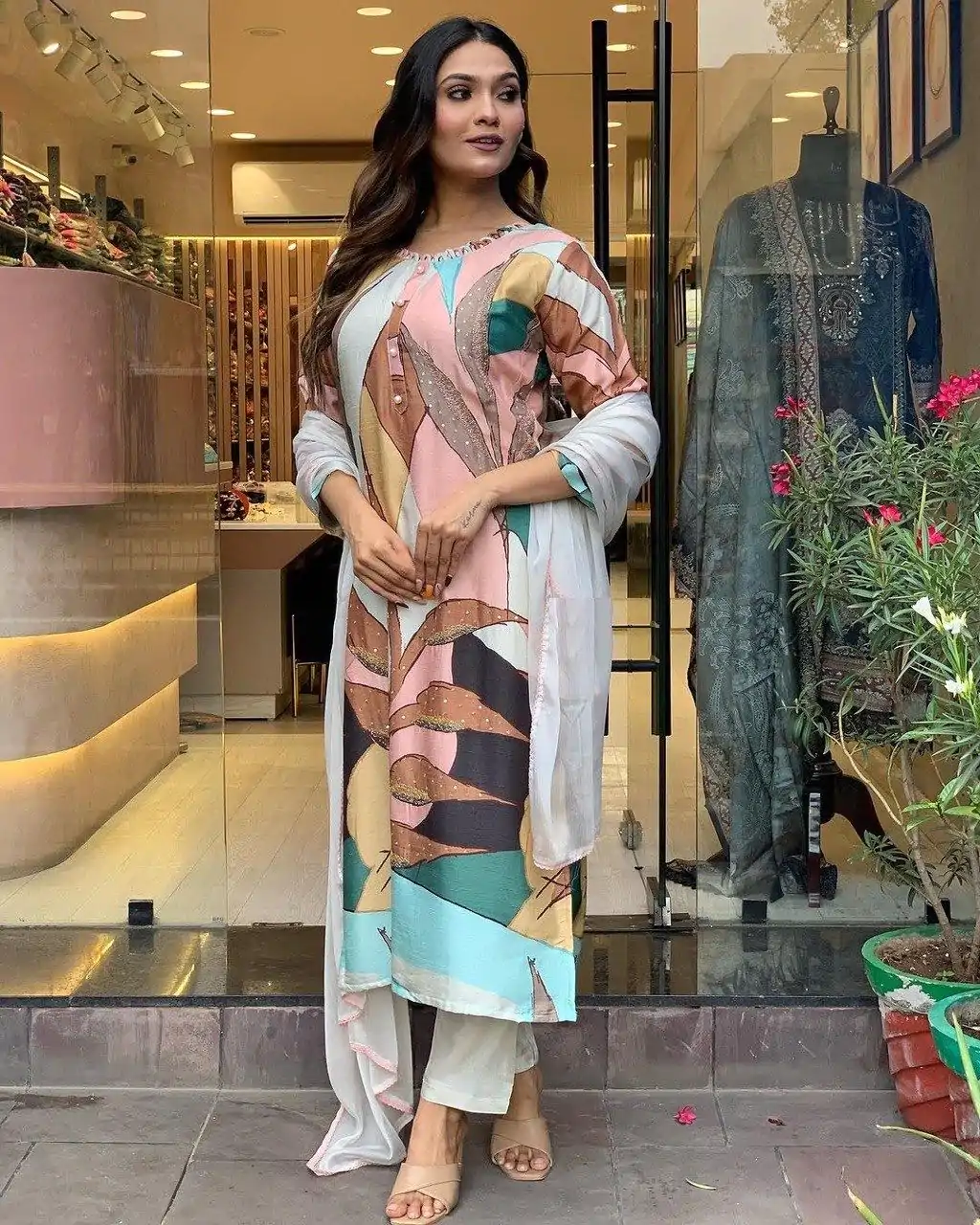 Perfect Malty Color Muslin Embroidery Chain Works Salwar Suit - Image 8