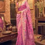 Perfect Pink Color Kashmiri Running Thread Zari Work Saree