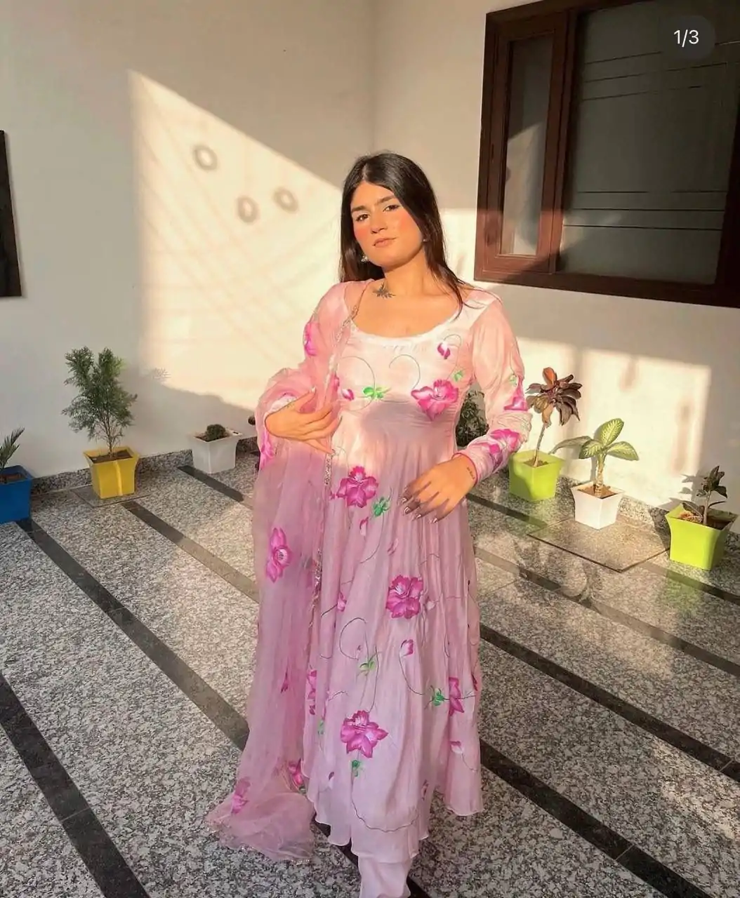 Perfect Pink Color Satin Georgette With Digital Print Anarkali Suit - Image 2