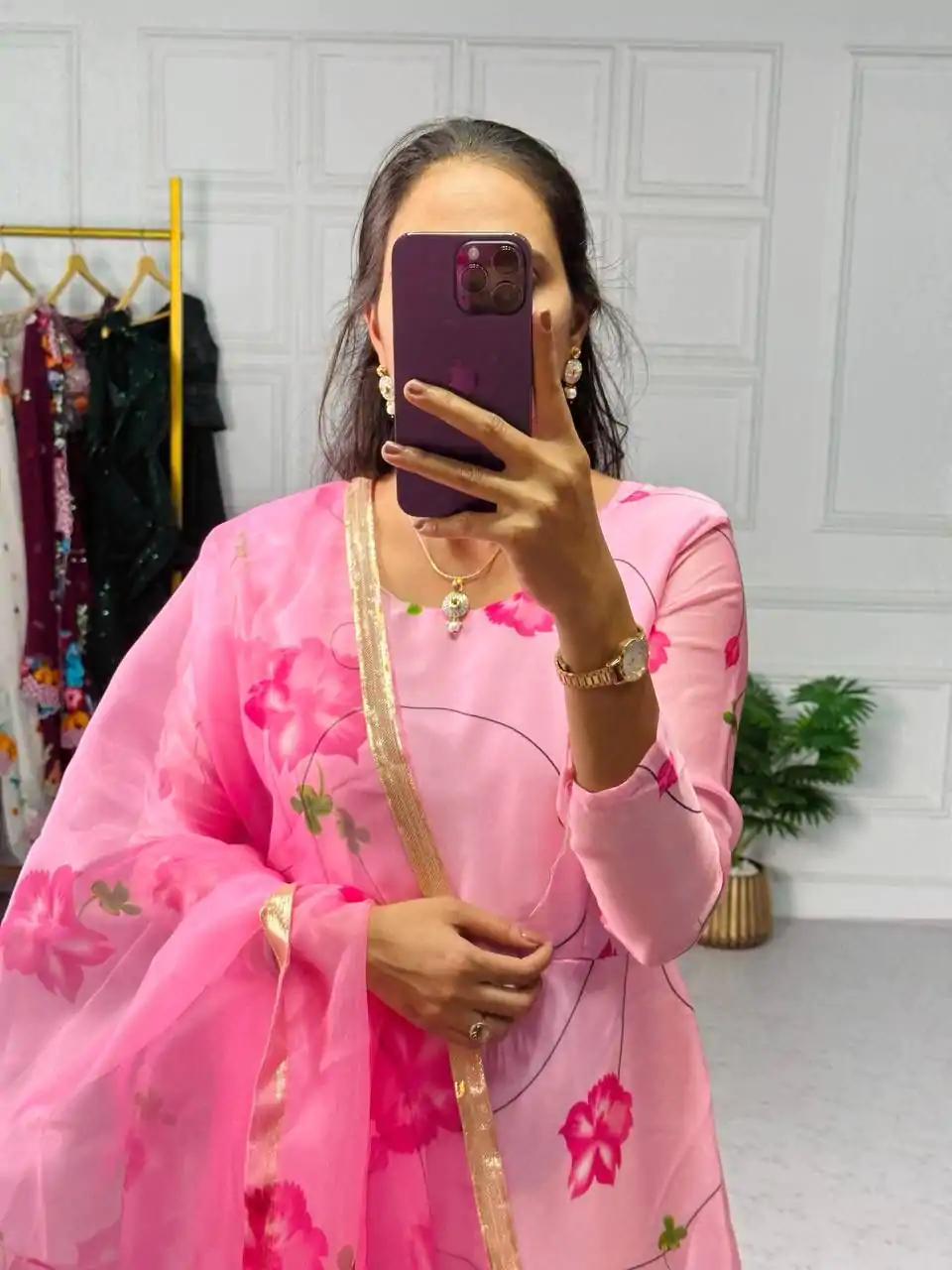 Perfect Pink Color Satin Georgette With Digital Print Anarkali Suit - Image 3