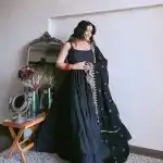 Pretty Black Color Chinon Embroidery Sequence Anarkali Suit