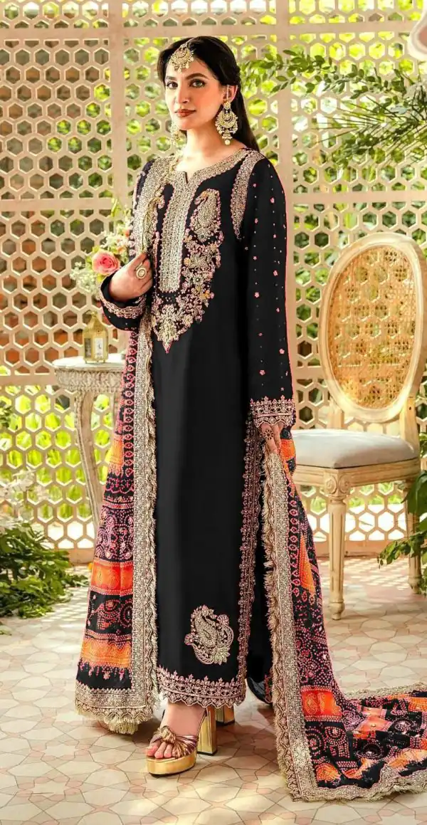 Pretty Black Color Georgette Embroidery Sequence Salwar Suit