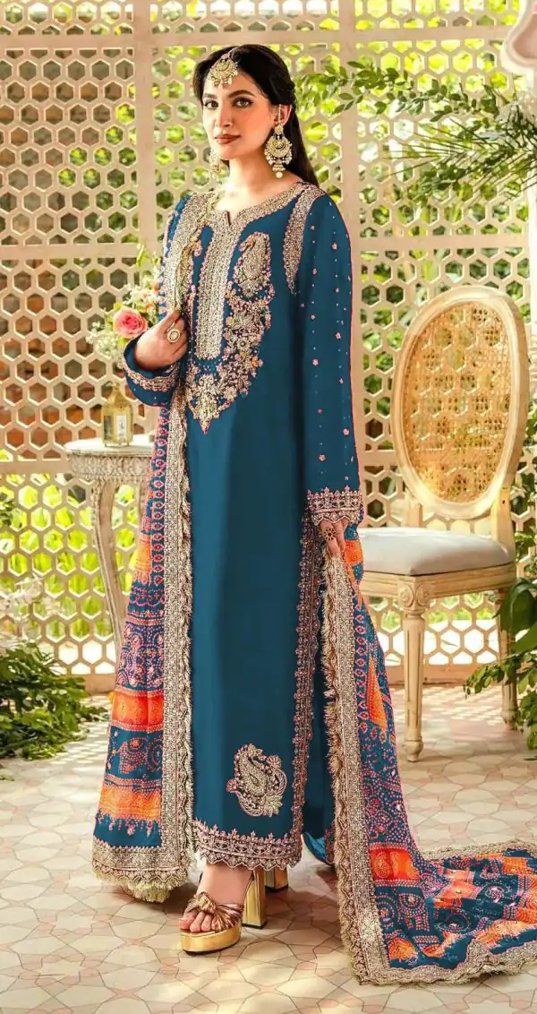 Pretty Blue Color Georgette Embroidery Sequence Salwar Suit