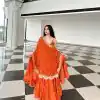 Pretty Orange Color Chinon Embroidery Sequence Anarkali Suit