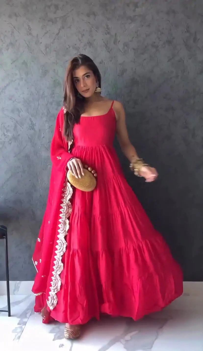 Pretty Pink Color Chinon Embroidery Sequence Anarkali Suit