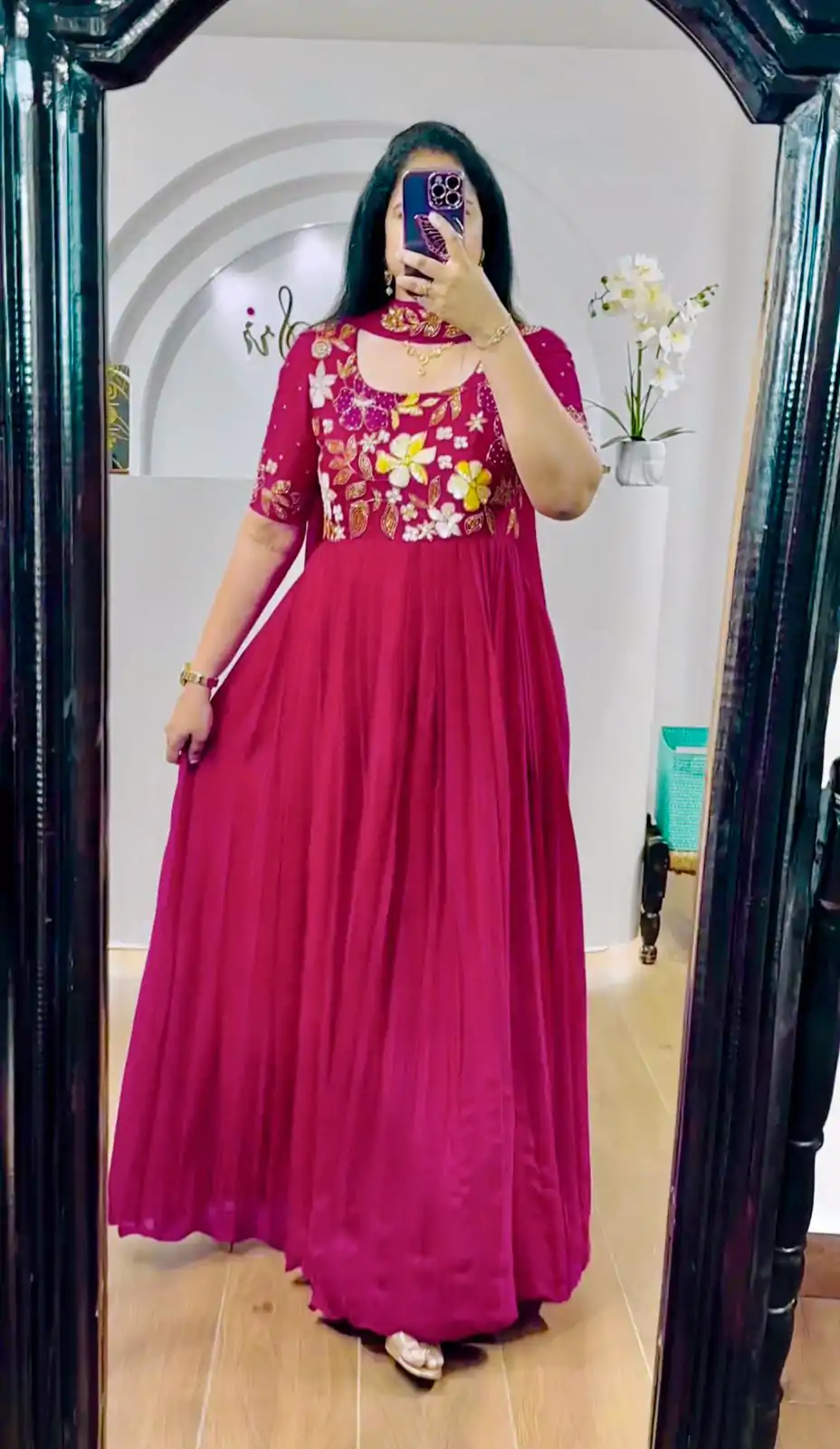 Pretty Pink Color Faux Georgette Multi-Thread Anarkali Suit