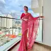 Pretty Pink Color Georgette Crochet Laheriya Printed Work Saree