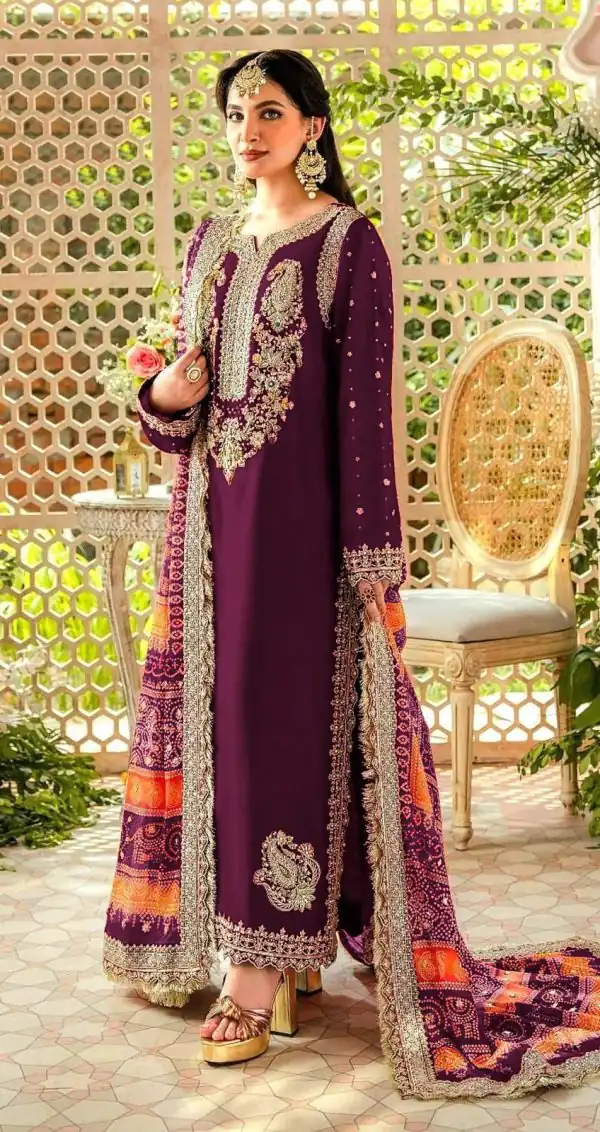 Pretty Purple Color Georgette Embroidery Sequence Salwar Suit
