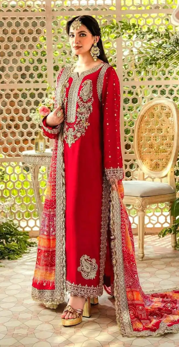 Pretty Red Color Georgette Embroidery Sequence Salwar Suit
