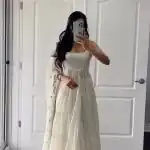 Pretty White Color Chinon Silk Embroidery Sequence Anarkali Suit