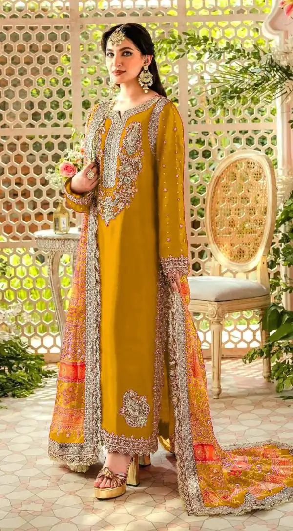 Pretty Yellow Color Georgette Embroidery Sequence Salwar Suit