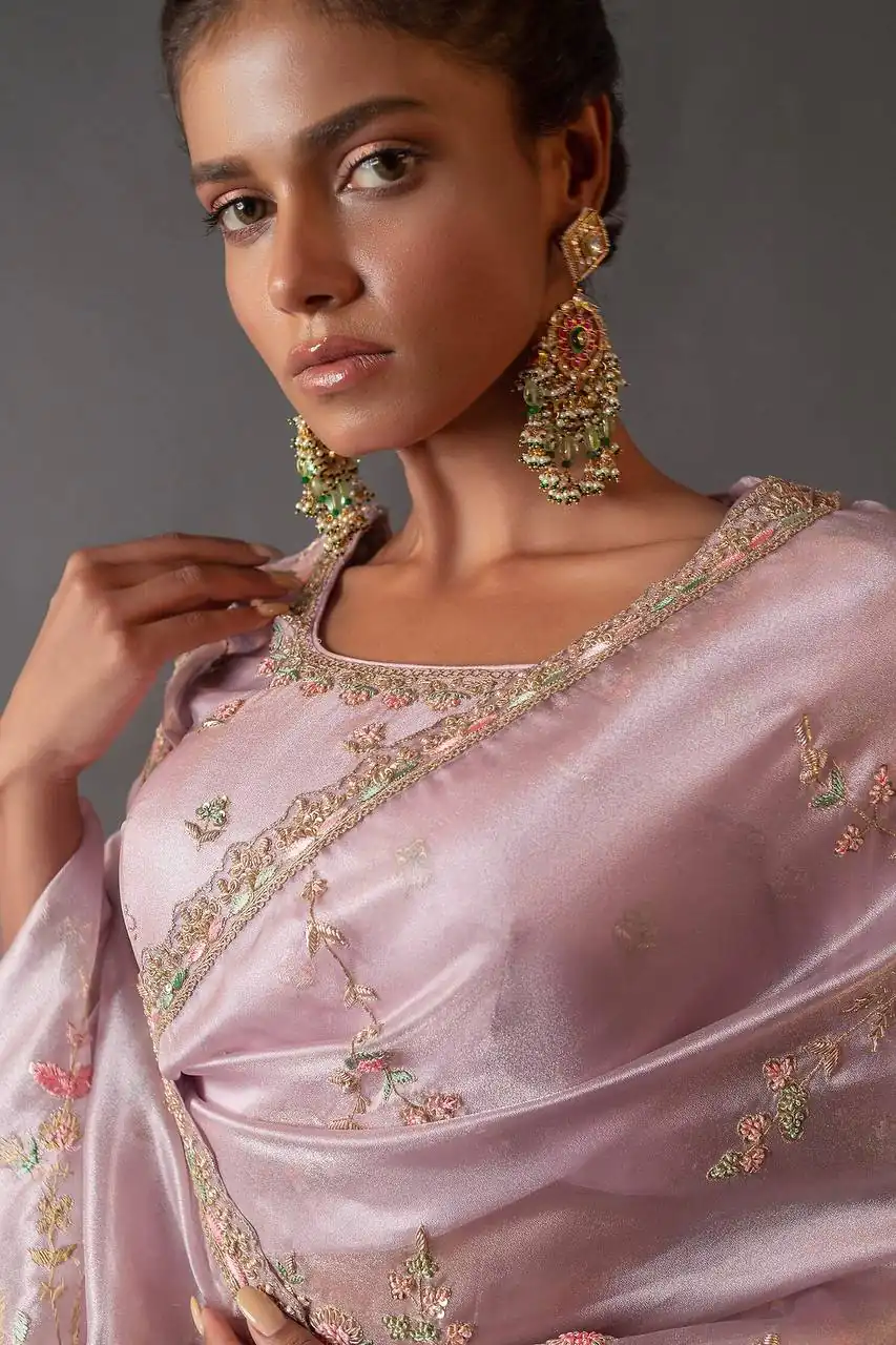 Special Purple Soft Jimmy Choo Embroidery Sequence Saree - Image 2