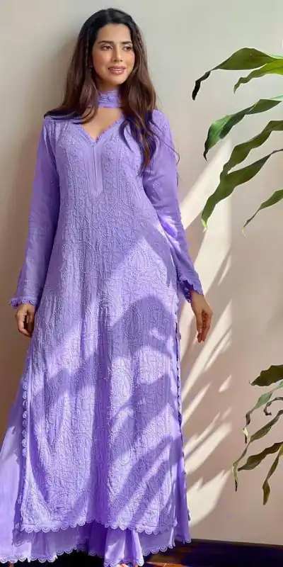 Violet Georgette Thread Embroidery Salwar Suit