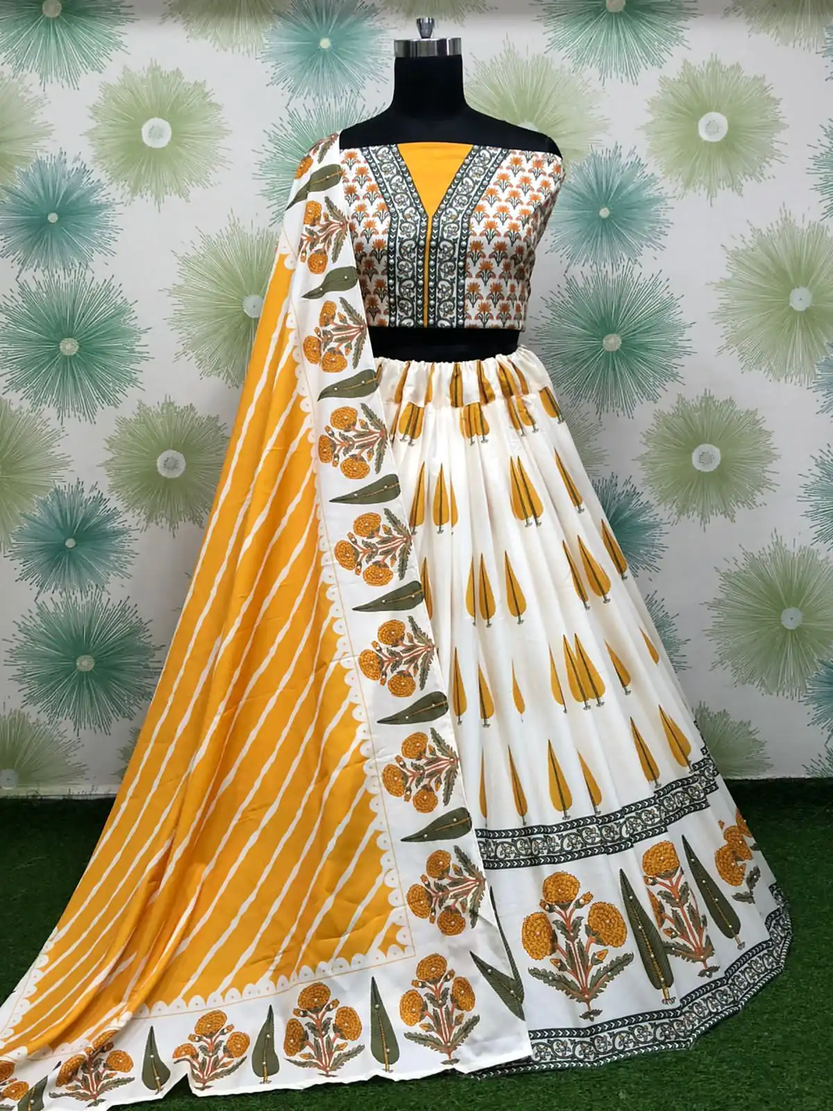Special White Color Silk Embroidery Amazing Print Lehenga Choli