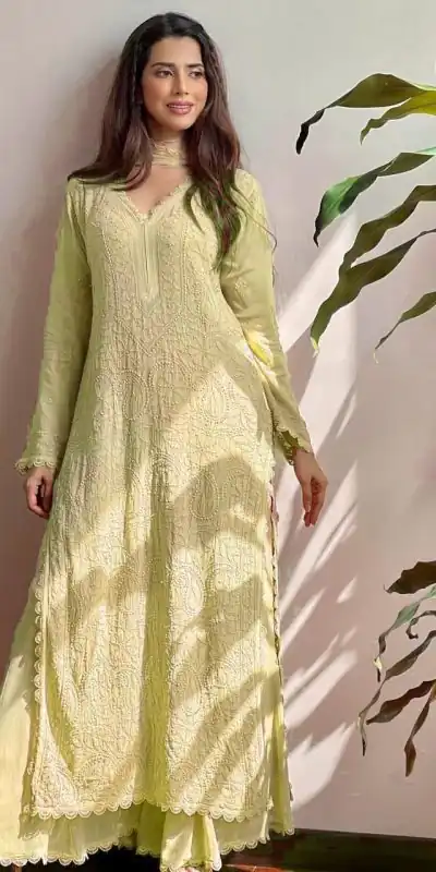 Yellow Georgette Thread Embroidery Salwar Suit