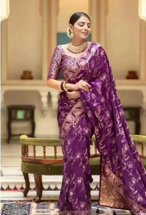 Splendorous Purple Color Soft Lichi Silk Jacquard  All Over Saree