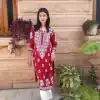 Splendorous Red Color Rayon Chine Stitched Work Salwar Suit
