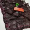 Stylish Brown Black Ket Embellished Swarovski Diamond Saree