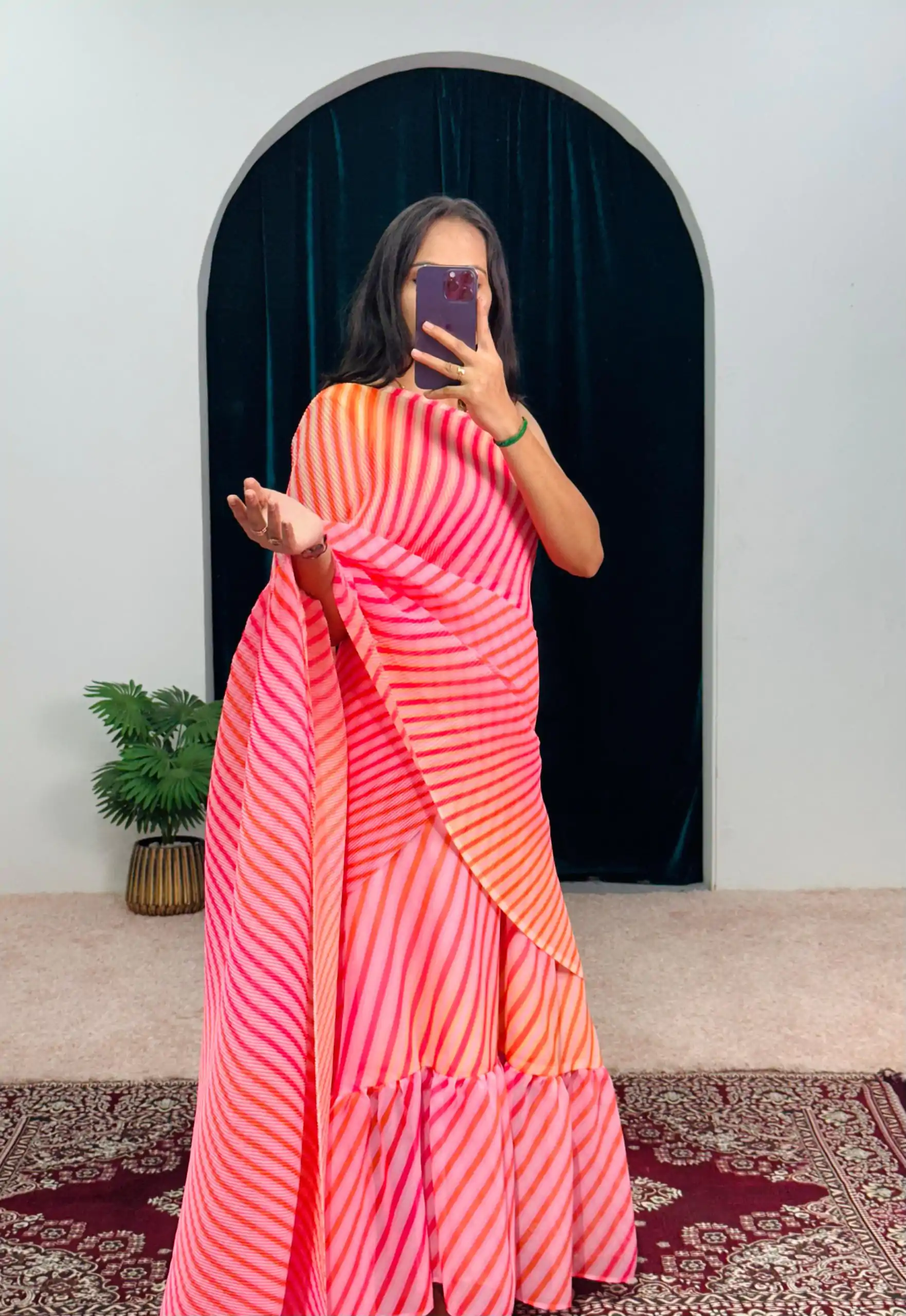 Stylish Pink Color Georgette Digital Printed Ruffle Work Saree - Image 2