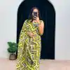 Stylish Yellow Color Georgette Digital Printed Ruffle Work Saree