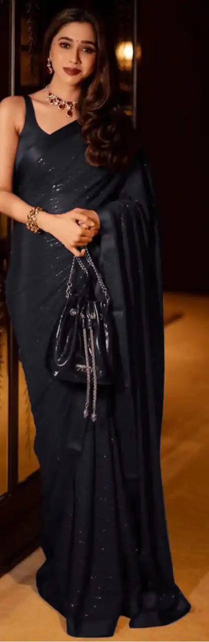 Sublime Black Color Georgette Thread With Sequence Work Saree