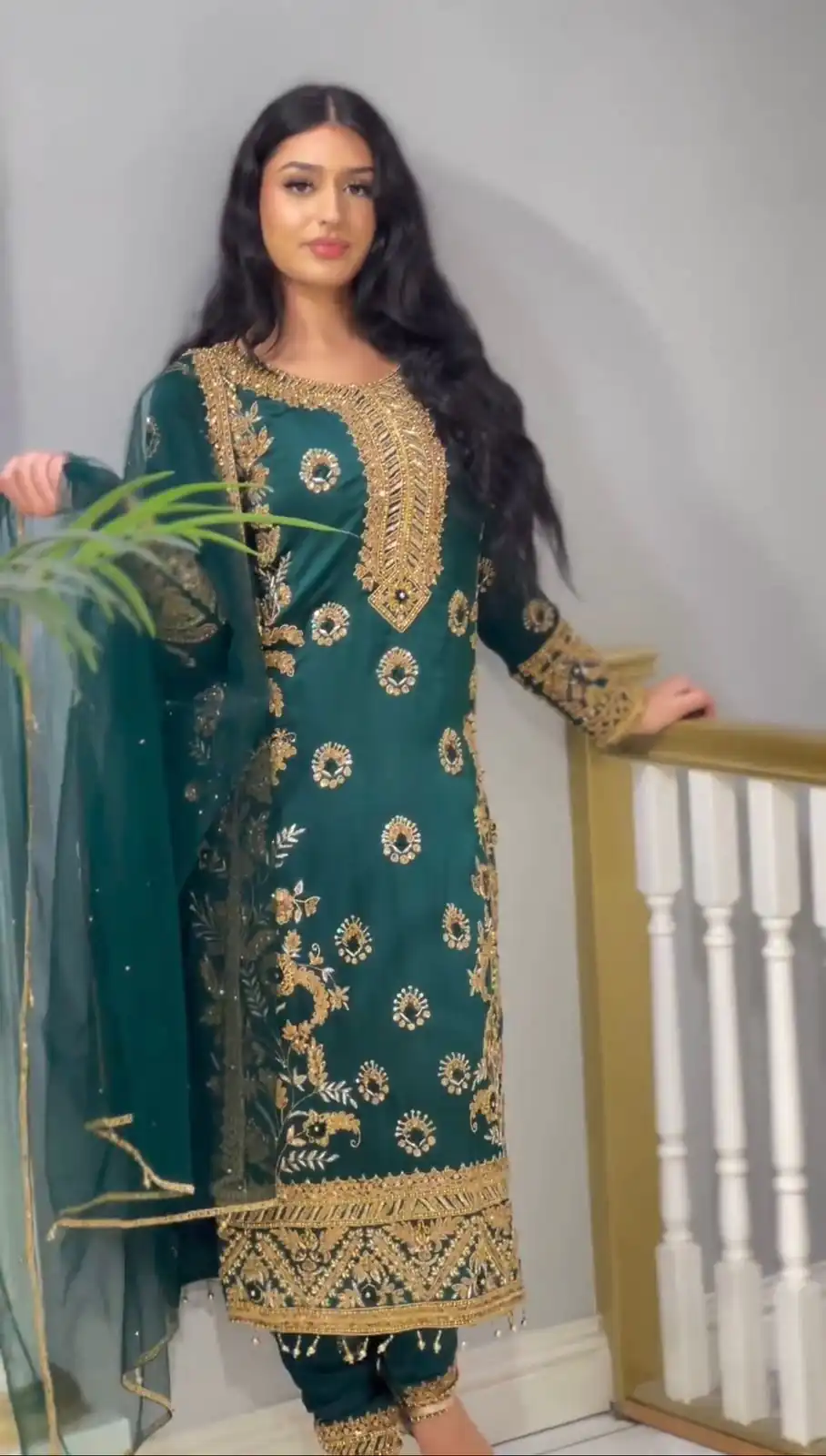 Sublime Blue Color Chinnon Silk Embroidery Sequence Salwar Suit - Image 3