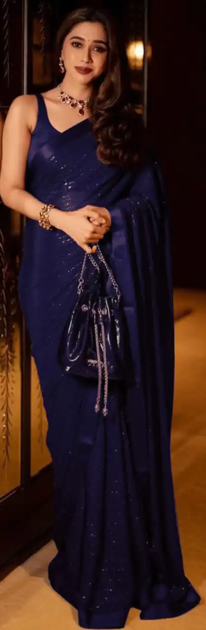Sublime Blue Color Georgette Thread With Sequence Work Saree