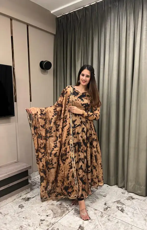 Sublime Chiku Color Organza Digital Printed Anarkali Suit