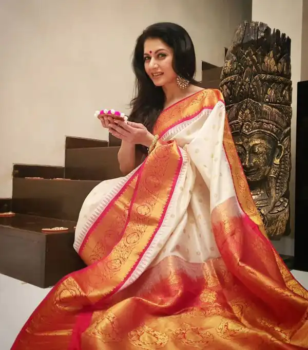 Sublime Cream Color Soft Lichi Silk Jacquard  All Over Saree