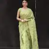 Sublime Green Color Linen Beautiful Digital Printed Work Saree