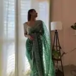 Sublime Green Color Organza Embroidery Thread Work Saree