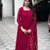 Sublime Pink Color Georgette Ruffle Style Dori Latkan Anarkali Suit