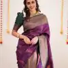 Sublime Purple Color Soft Silk Copper Zari Design Spread Saree