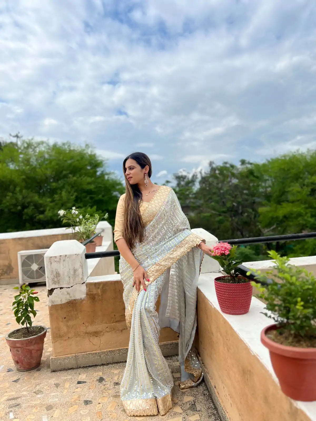 Sublime White Color Georgette Embroidery Sequence Saree - Image 6