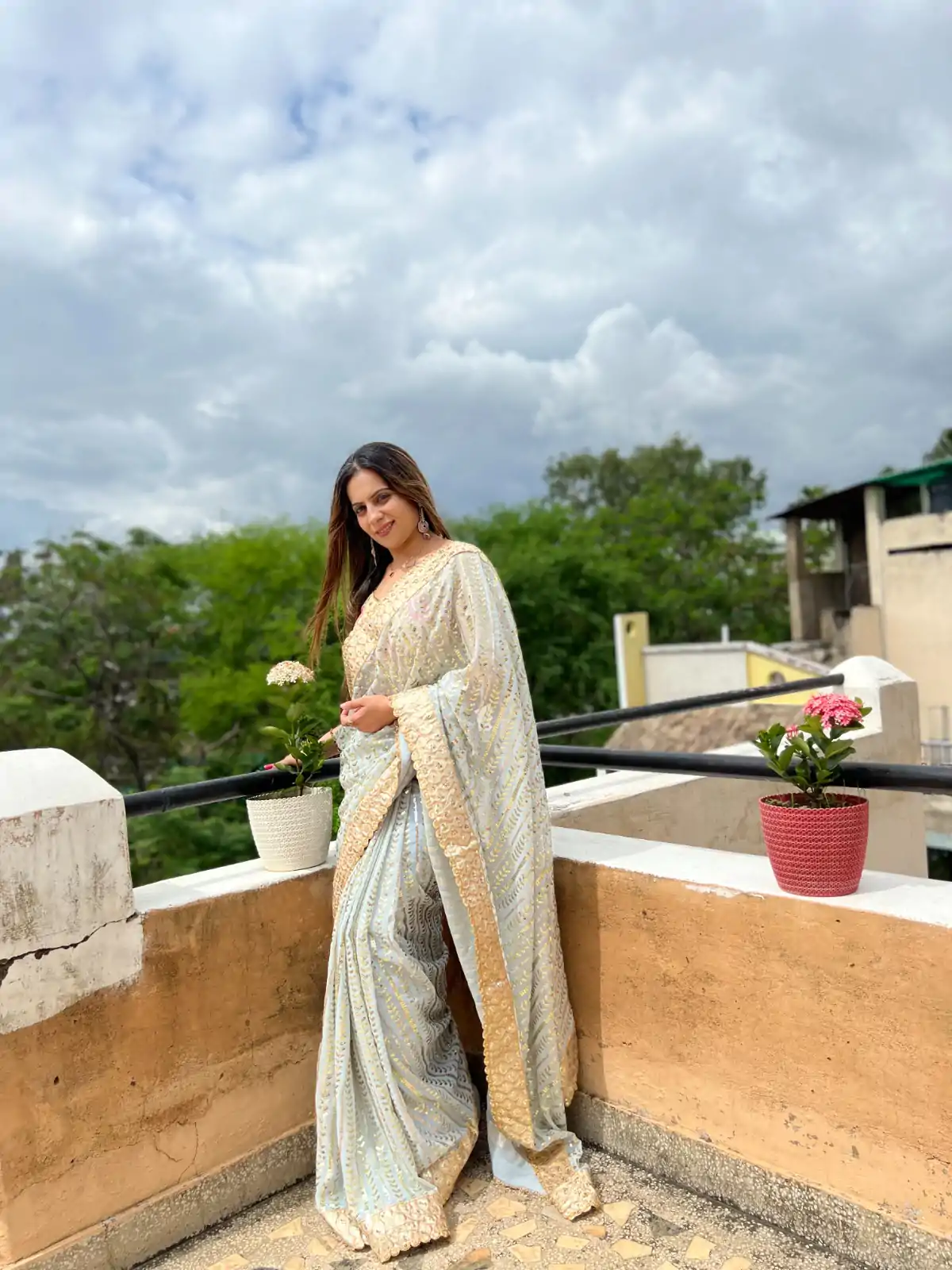 Sublime White Color Georgette Embroidery Sequence Saree - Image 3